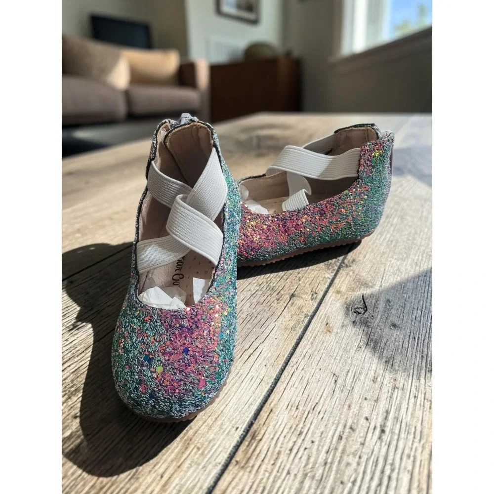 NEW Leather Toddler Size 4C Girl's Iridescent Glitter Ballerina Flats Shoes